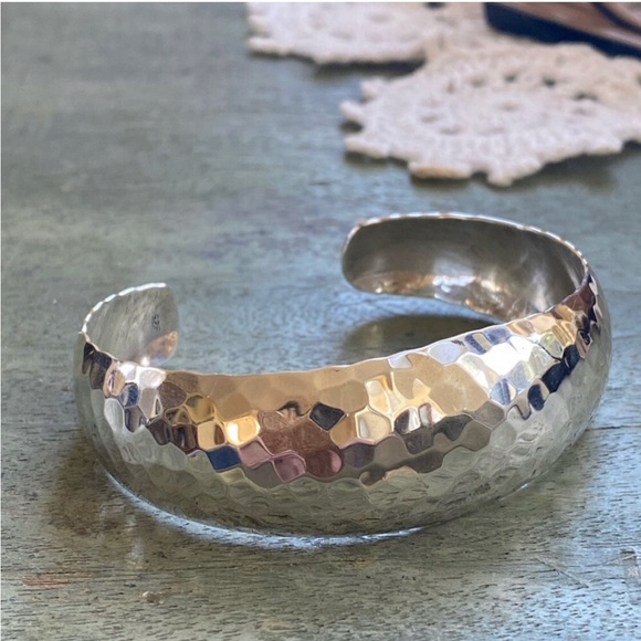 Hammered Sterling Silver 925 Cuff Bracelet